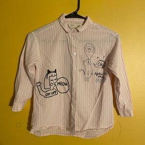 Pink Striped Cat Graphic Shirt